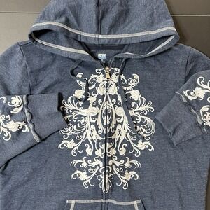 SB Active Hoodie Fullzip Women's M Blue Abstract Print Y2K Grunge Whimsigoth